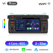 Junsun Autoradio Android 14, 2G 32G 7", Écran tactile IPS, CarPlay et Android Auto sans fil, pour BMW E46