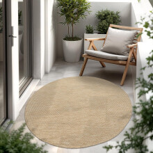 Paco Home tapete de tecido plano, Ø 200 cm, cor natureza, para interior e exterior