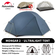 Naturehike Tente Mongar UL 210T pour 2 personnes, Imperméable, Ultra-légère, Bleu