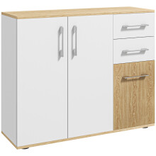 HOMCOM dressoir, 90x30x75,5 cm, wit en hout, 2 lades en verstelbare plank, voor woonkamer en keuken