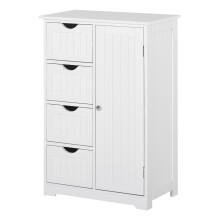 Kleankin ladekast, 56x30x83 cm, 1 deur en 4 lades, wit, MDF, voor badkamer