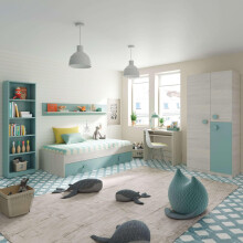 Miroytengo conjunto de quarto completo para quarto juvenil ou infantil, verde e branco, com estrado