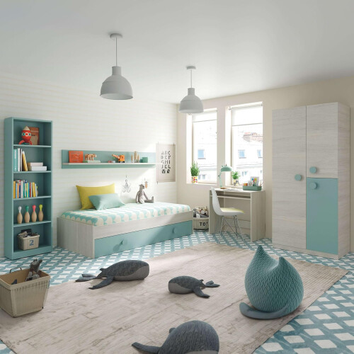 Miroytengo conjunto de quarto completo para quarto juvenil ou infantil, verde e branco, com estrado