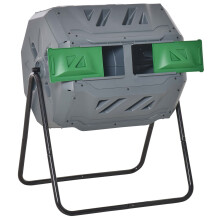 Outsunny dubbele roterende trommelcomposter, 160 liter, staal en kunststof, grijs en groen