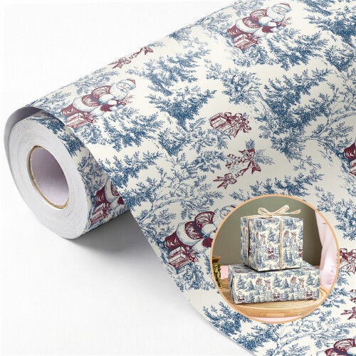 Vintage Christmas Wrapping Paper Roll Santa Tree Rustic Gift Wrap 0.43*5m 1