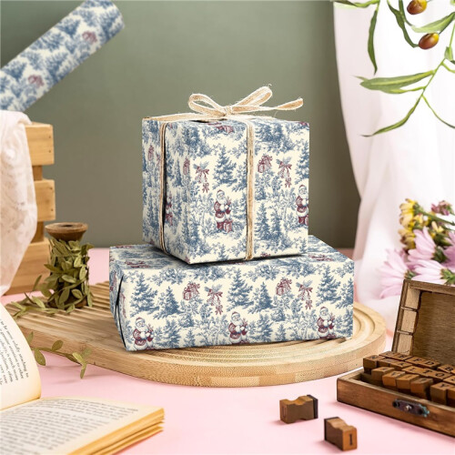 Vintage Christmas Wrapping Paper Roll Santa Tree Rustic Gift Wrap 0.43*5m 2