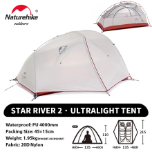 Naturehike Tente Star River 2 UL, Gris, 2 personnes, Ultralégère, Étanche, 3 saisons
