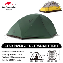 Naturehike Tente Star River 2 UL, 2 personnes, ultralégère et étanche, 3 saisons, Vert armée