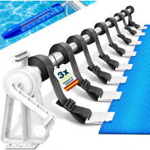 tillvex Enrollador de Cubiertas para Piscinas, extensível 1,05-6,15 m, com termómetro e 8 correias de fixação