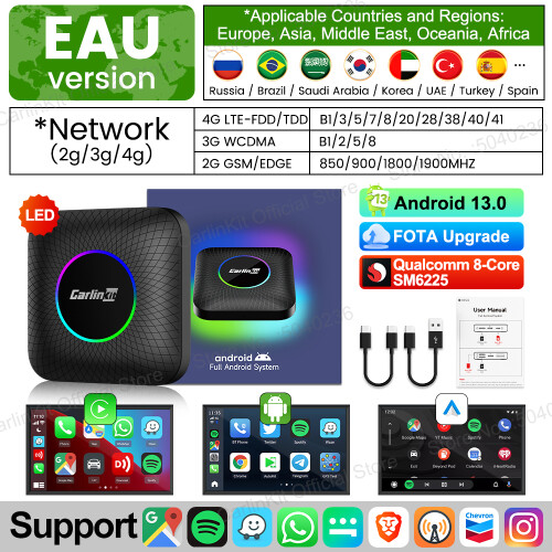 CarlinKit AI Box, Android 13, 4GB RAM + 64GB ROM, draadloos CarPlay en Android Auto, met Qualcomm SM6225 processor