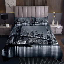 Homemissing Brooklyn Bridge, conjunto de 3 peças de colcha acolchoada, branco e preto, tamanho duplo