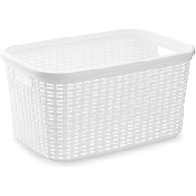 Tradineur, cesta de plástico retangular, 35 litros, estilo rotim, branco, 53,5 x 36 x 26,5 cm