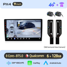Junsun Autoradio PX4 PRO, 10 pouces, 6 Go RAM + 128 Go, CarPlay et Android Auto sans fil, Noir