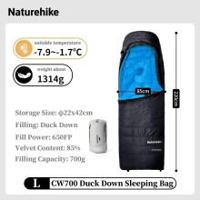 Naturerandonnée Sac de couchage en duvet d'oie 650FP, Ultraléger pour adulte, Noir, Taille L