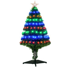 3 Feet Prelit Artificial Christmas Tree with Multi-Coloured Fiber Optic LED Light, Holiday Home Xmas Decoration, Green