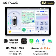 Autoradio Android, Écran Tactile IPS, CarPlay et Android Auto Sans Fil, GPS, WiFi, DAB+, X9PLUS-11.5-6G-128G