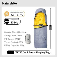 Naturerandonnée Sac de Couchage Ultraléger en Duvet d'Oie 650FP, Gris, Taille L