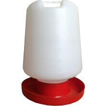 Bebedero de plástico para aves e galinhas, 13 litros, com asa, branco e vermelho
