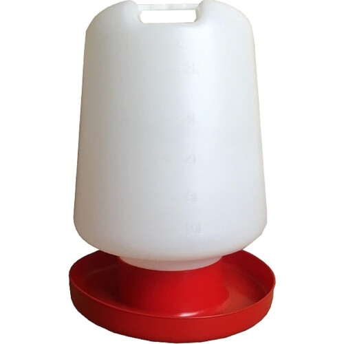 Bebedero de plástico para aves e galinhas, 13 litros, com asa, branco e vermelho