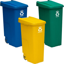 WELL HOME, conjunto de 3 contentores de reciclagem, 110 litros cada, azul/verde/amarelo, com rodas