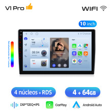 Autoradio Android, V1Pro (4GB 64GB), Écran tactile IPS, CarPlay sans fil, GPS, 4G, Plug and Play pour Peugeot 107 et Toyota Aygo