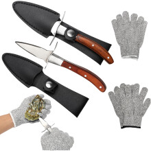Shucker, conjunto de 2 facas para ostras em aço inoxidável, com 2 pares de luvas de proteção