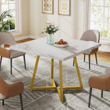 Tribesigns vierkante eettafel voor 4 personen, MDF met staal onderstel, wit en goud