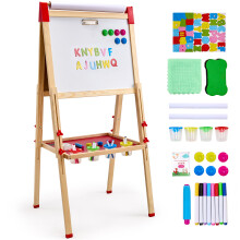 SucceBuy magnetische tekentafel, houten dubbelzijdige ezel met whiteboard en krijtbord, verstelbaar van 1110 tot 1370 mm