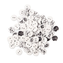 500pcs Wooden Buttons 2 Holes Round Decorative Cartoon Cat Print Various Wooden Buttons for Kids Garment Bag Crafts 15mm White Background Black Line