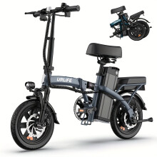 Urlife F1L Vélo électrique pliable 14 pouces, 48V 7.5Ah, Gris, Suspension hydraulique, Freins à disque, 40 km
