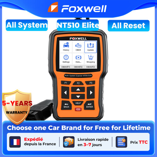 Foxwell NT510 Elite, Scanner de diagnostic OBD2 bidirectionnel, Lecture et effacement de codes DTC, Tous systèmes