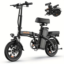 Urlife F1L Vélo électrique pliable 14 pouces, Noir, 48V 7.5Ah, autonomie 40 km, suspension hydraulique