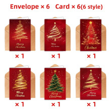 6 Pack Christmas Greeting Cards Gold Foil Tree Red Envelopes 21x17cm
