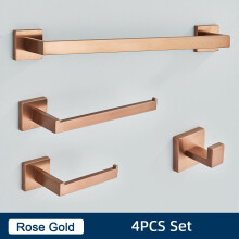Set van 4 badkameraccessoires, wandhanddoekhouder, toiletpapierhouder en haakjes, roestvrij staal, Rose Gold