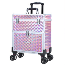 Mallette de Maquillage Professionnelle avec Tiroir et Roulettes, Rose Mermaid