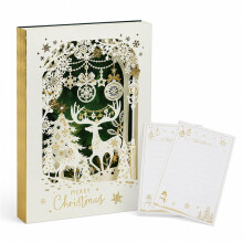 3D Christmas Pop Up Greeting Card Gold Foil Green Deer Winter Scene