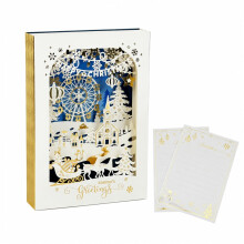3D Pop Up Christmas Greeting Card Gold Foil Blue Ferris Wheel 6.7x7in