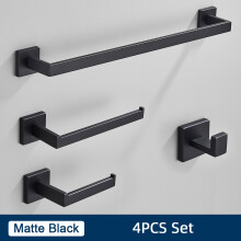 Badkameraccessoires set van 4 stuks, wandhanddoekhouder en toiletpapierhouder, zwart