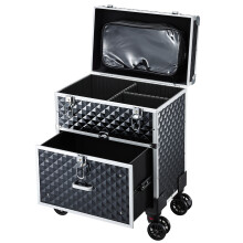 Mallette de maquillage professionnelle avec tiroir, valise de transport de cosmétiques, Noir