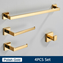 Badkameraccessoires set, set van 4 wandhouders in gepolijst goud