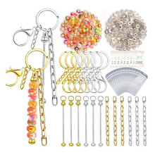 40-Teiliges Perlen-Schlüsselanhänger-Set, Goldene und Silberne Schlüsselringe mit Karabinerverschluss, Perlenstifte, Ketten, Crackle-Perlen für