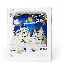 3D Christmas Pop Up Greeting Card Gold Foil Winter Sleigh Paper Cut Design