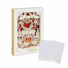 3D Pop Up Christmas Greeting Card Gold Foil Winter Scene Fireplace Design