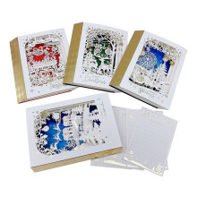 3D Christmas Pop Up Greeting Card Gold Foil Winter Sleigh Paper Cut Design，4pcs