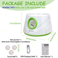 Lanceur automatique de balle pour chien Vert, rechargeable avec 3 balles de tennis, distance réglable 6/10/14m
