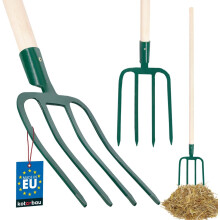 KOTARBAU Horca de Jardim com 4 Dentes Planos, Aço e Cabo de Madeira, para Arejar e Remover Cultivos