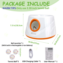 Lanceur de balle automatique pour chien Orange, rechargeable avec 3 balles de tennis, 3 distances réglables