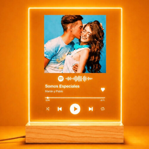 Lâmpada de metacrilato personalizada com foto e código Spotify, decorativa