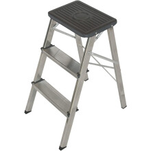 Escada de escada dobrável em alumínio, 3 degraus, resistente até 150kg, antiderrapante, altura de trabalho até 245cm