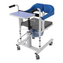 Fauteuil roulant hydraulique pour patient, bleu, acier à haute teneur en carbone, capacité 100 kg, avec seau et coussin